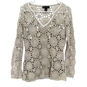 INC International Concepts Beige Crocheted Sweater Size Med